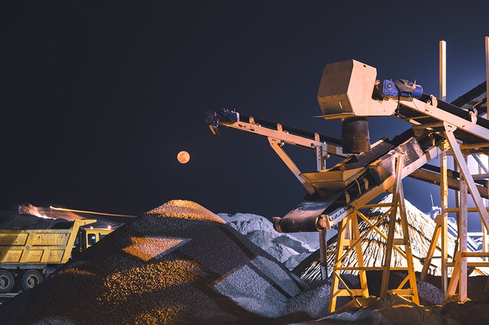 Dilip Buildcon's quarry at night with full moon.